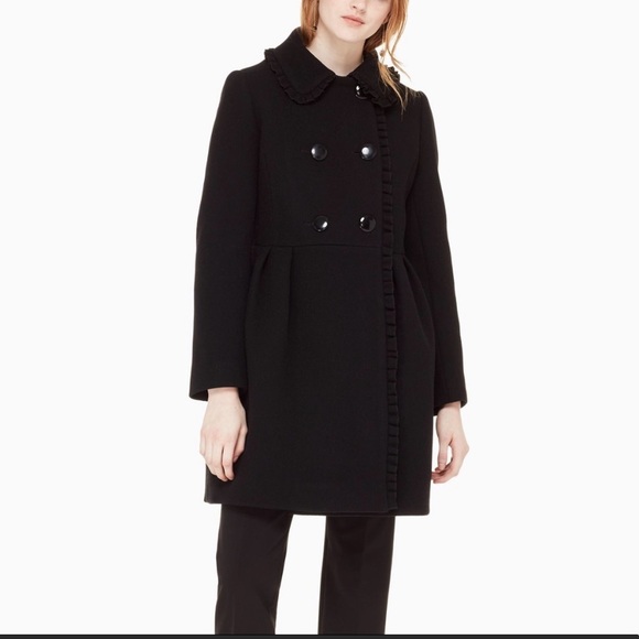 Kate spade ruffle bow back coat size 4 black